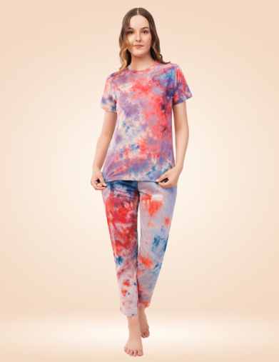 Orange, White & Blue Coral Tie-Dye Pyjama Set