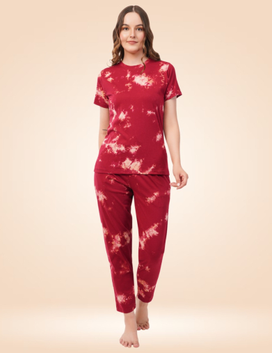 Red & White Coral Tie-Dye Pyjama Set