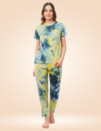 Yellow & Blue Coral Tie-Dye Pyjama Set