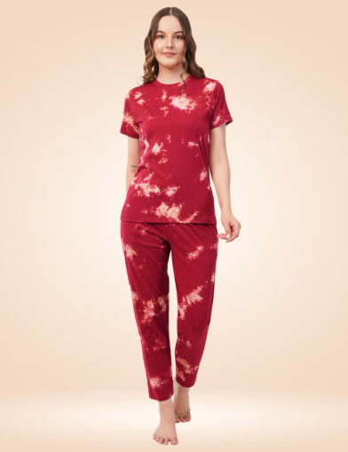 Red & White Coral Tie-Dye Pyjama Set