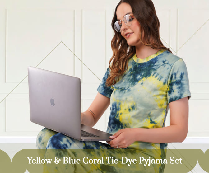 Yellow & Blue Coral Tie-Dye Pyjama Set