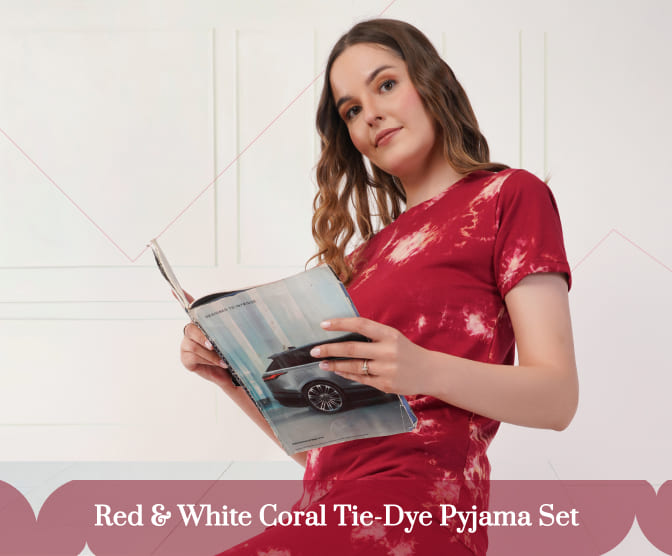 Red & White Coral Tie-Dye Pyjama Set